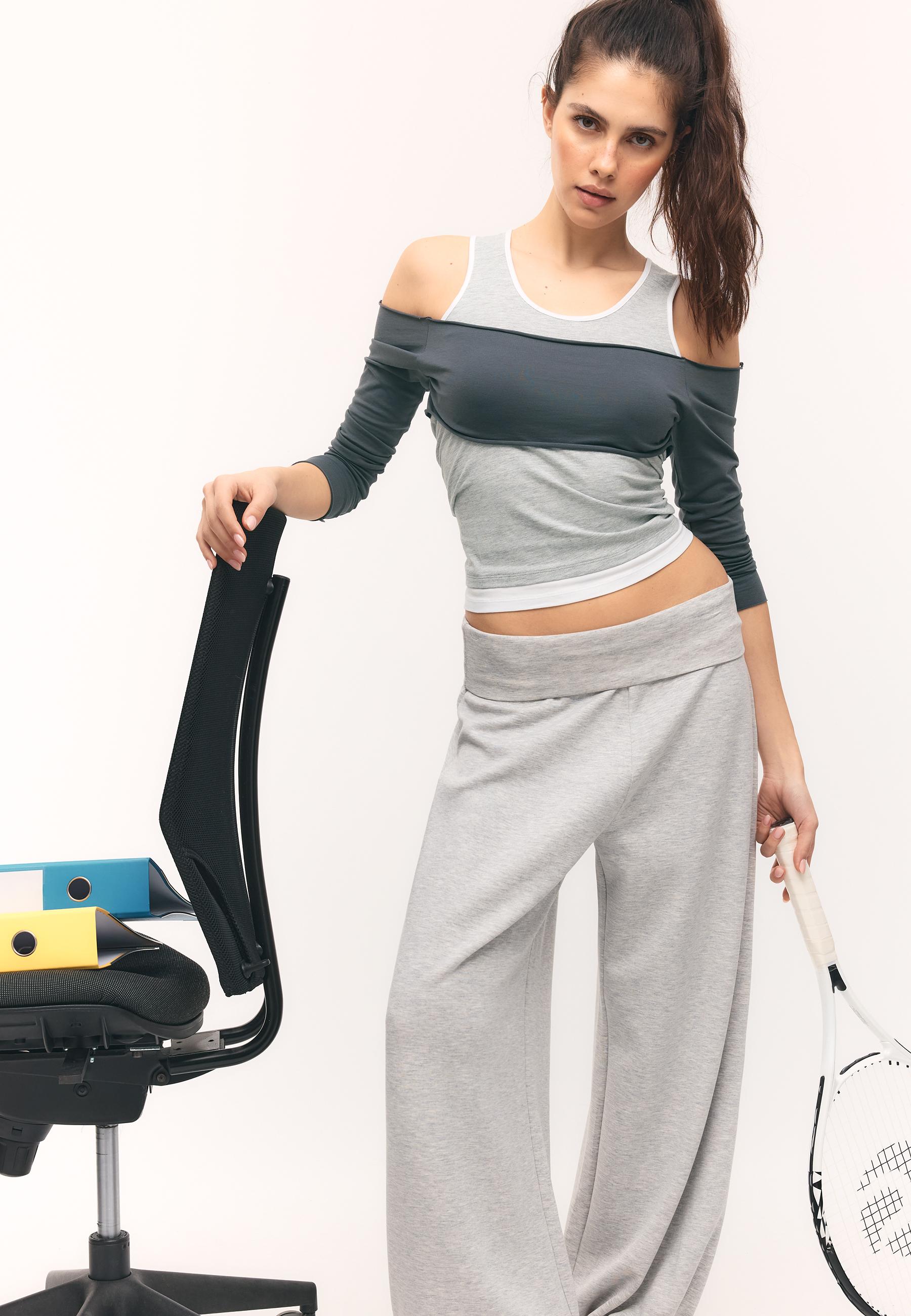 Long sleeve overlay top — Grey