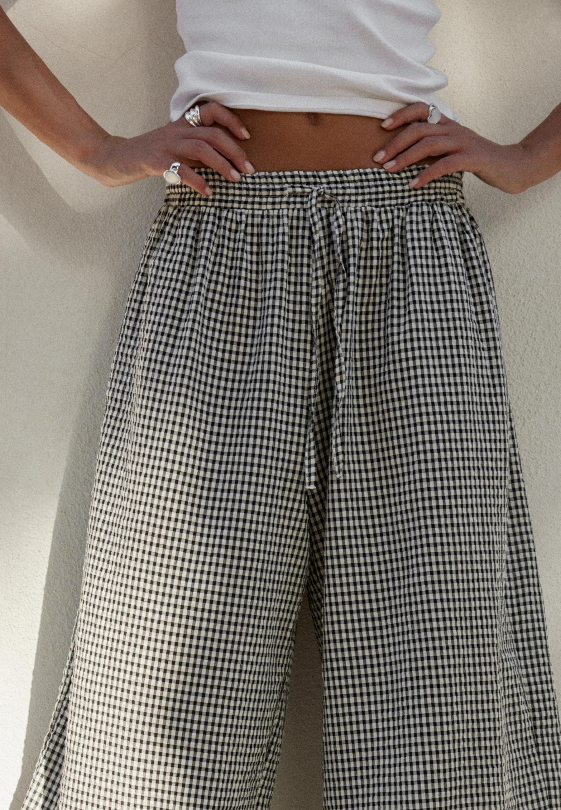 Check balloon trousers — Ecru