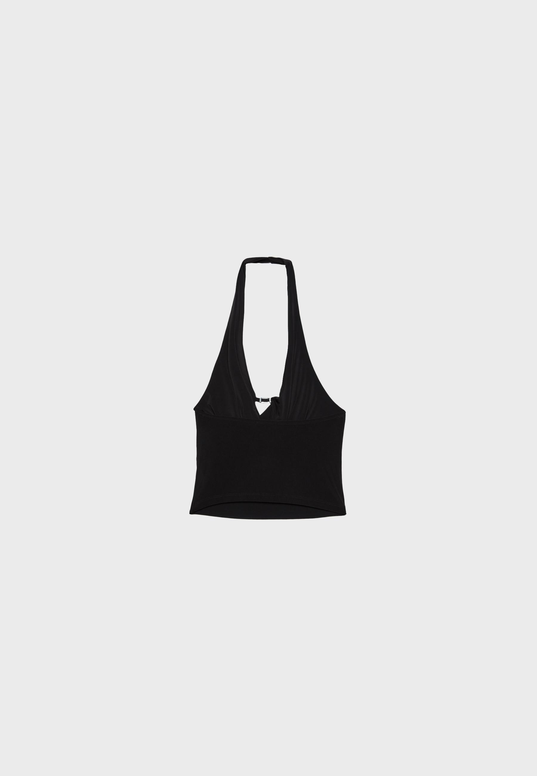 Metal detail halter top — Black