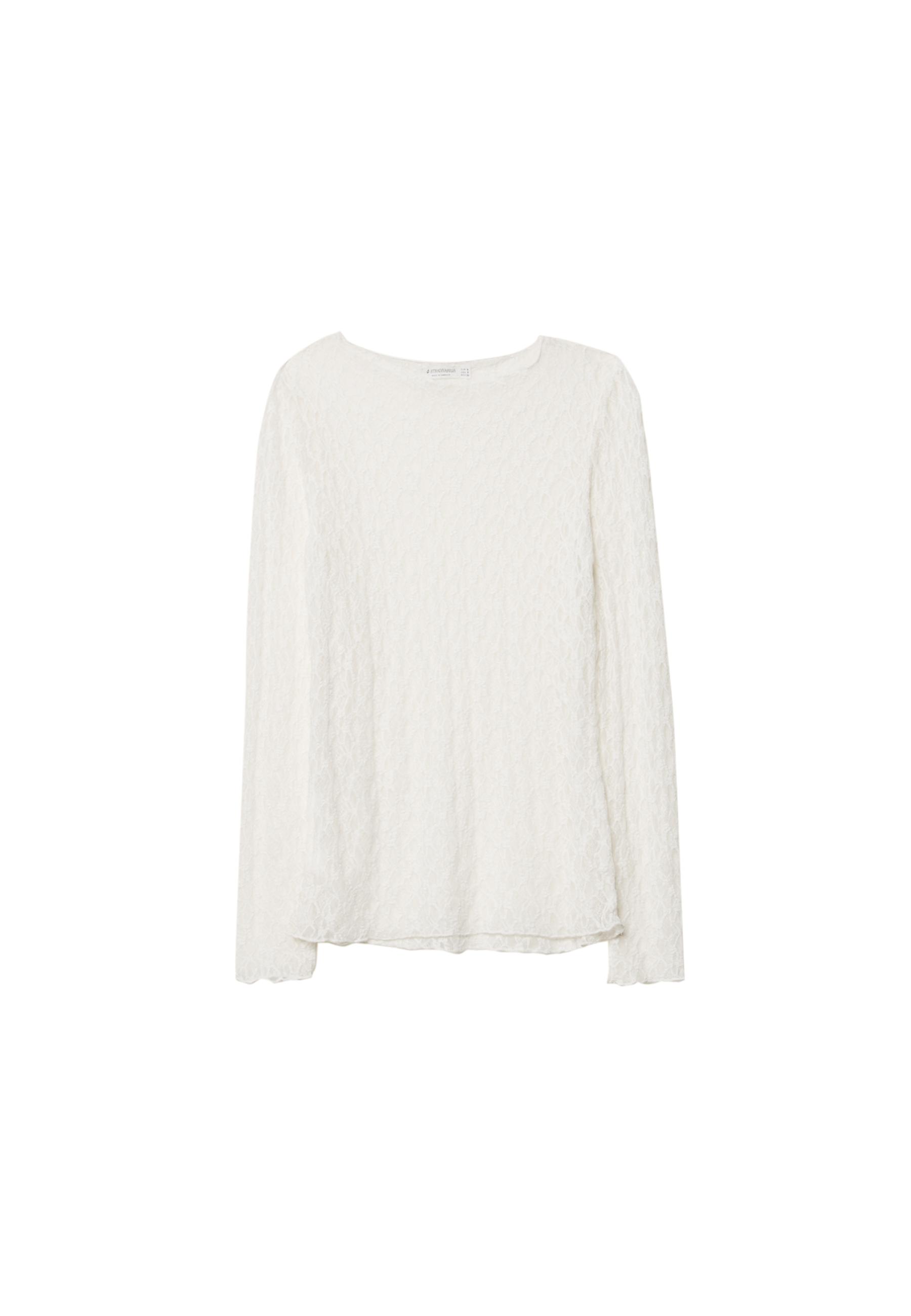 Long sleeve lace T-shirt — Ecru
