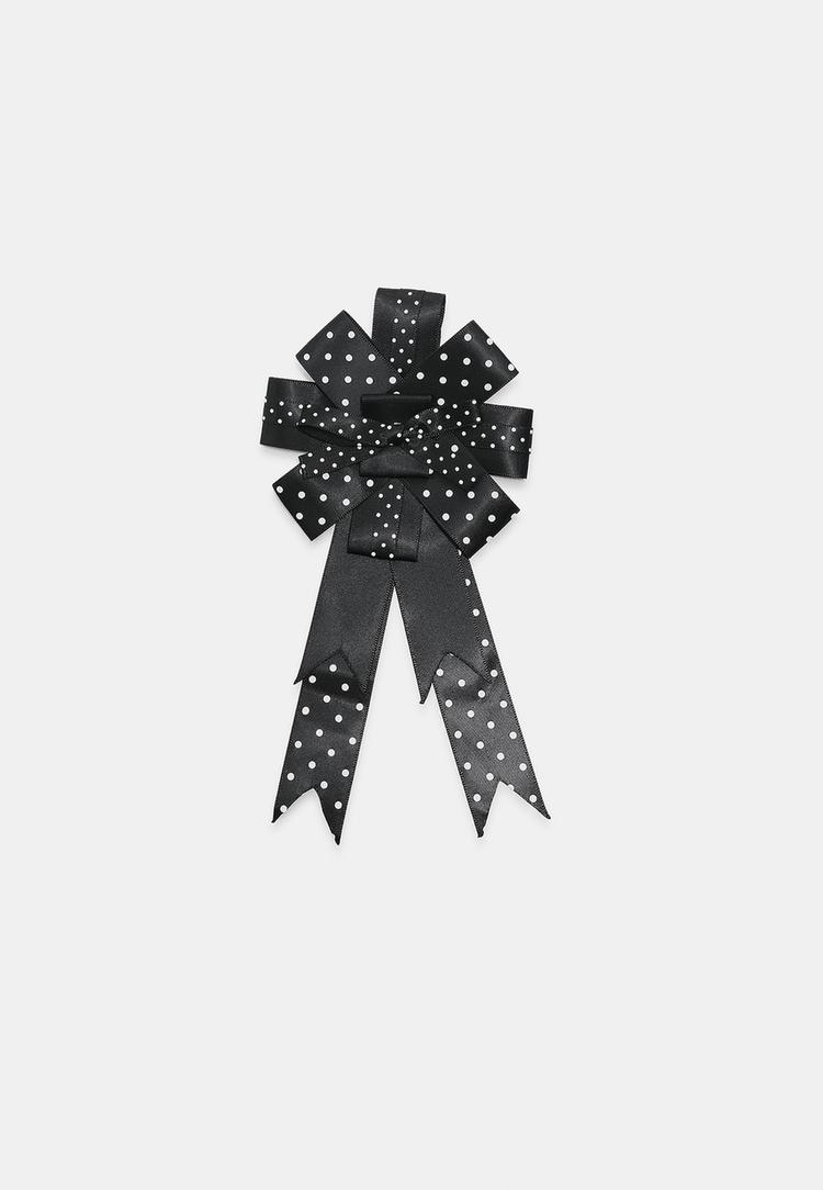 Polka dot bow brooch — Black