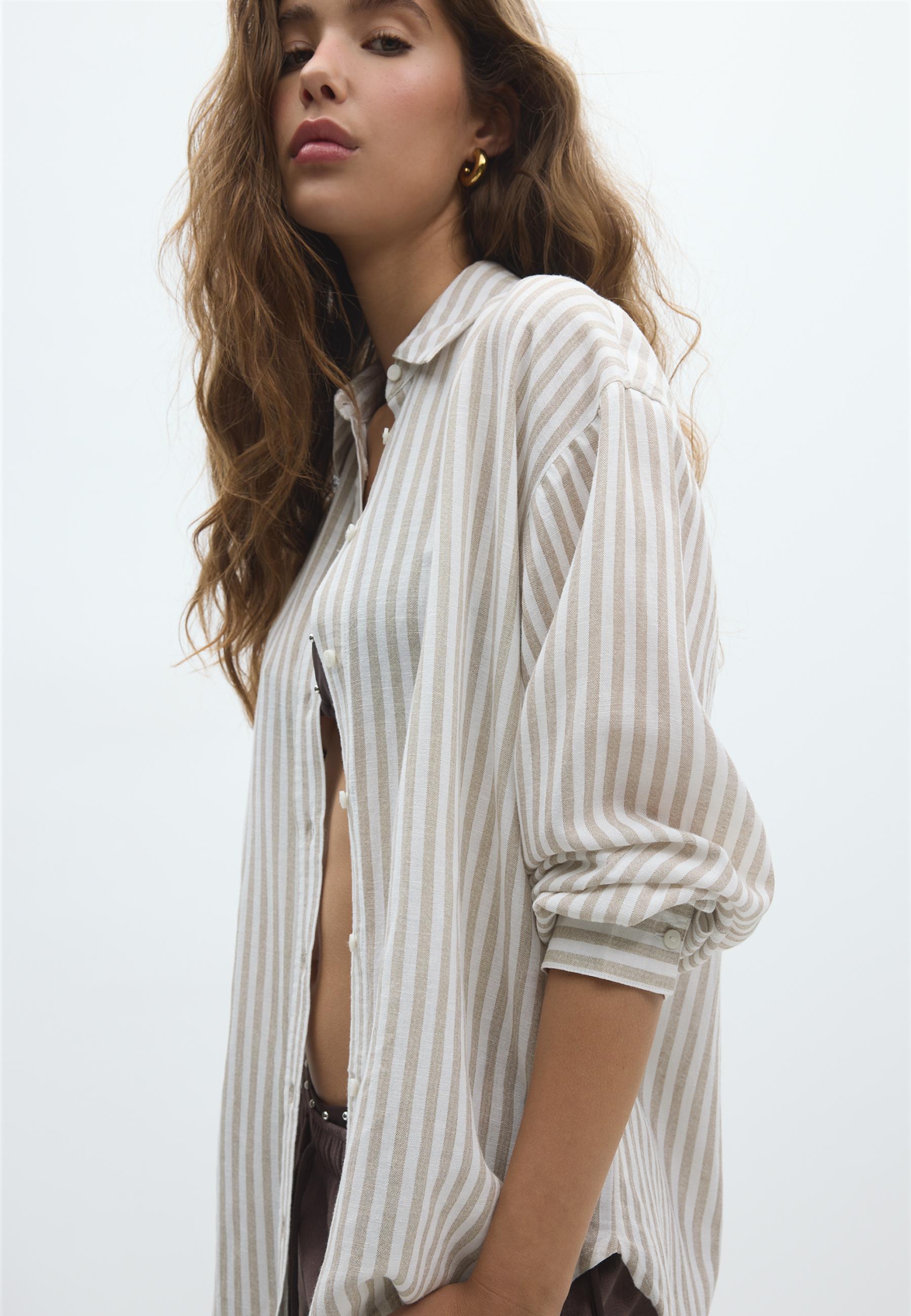 Linen-effect shirt — Stone