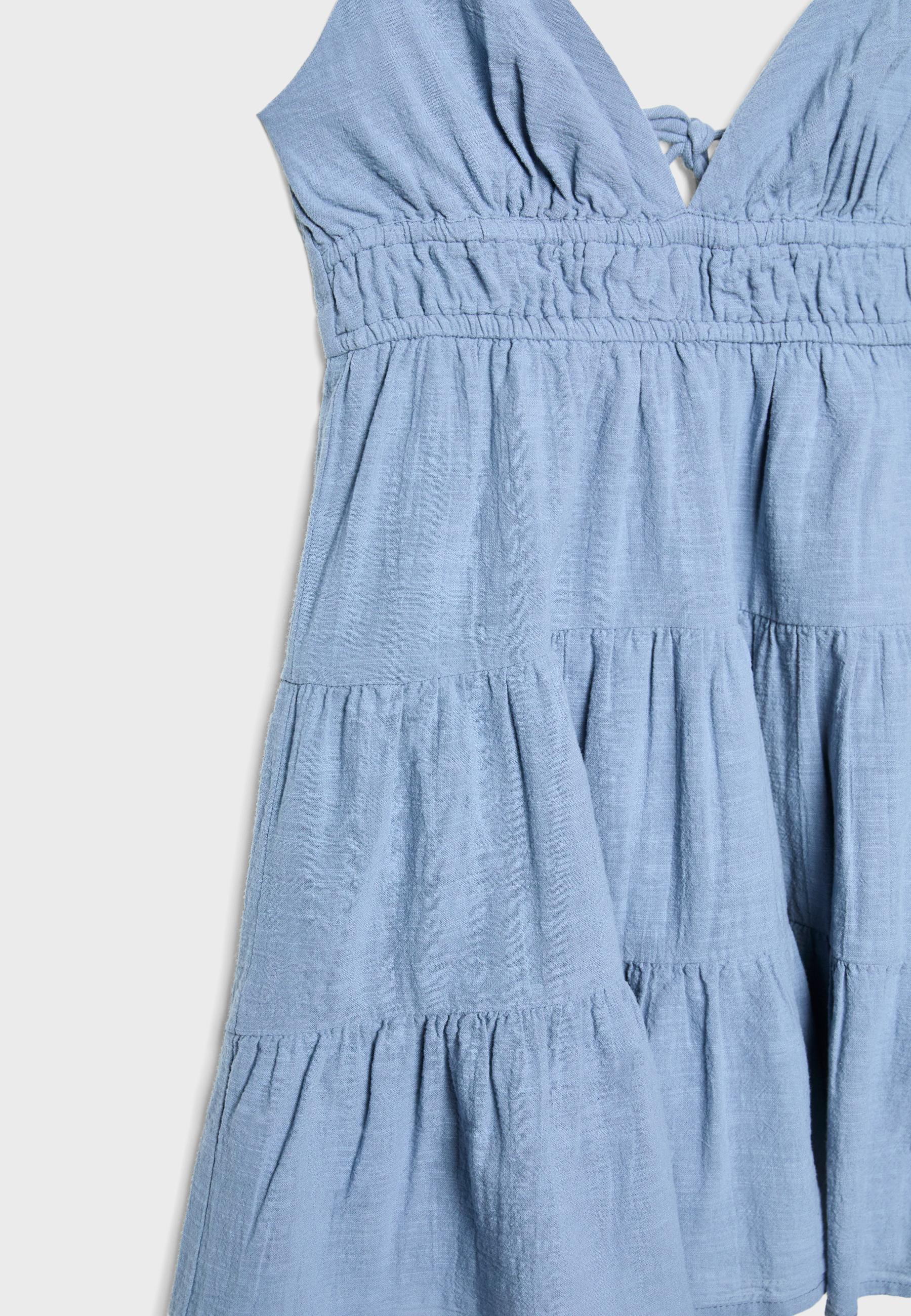 Mini flowing dress with back tie — Sky blue