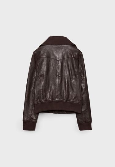 Leather jacket with ribbed trim — Brown 9