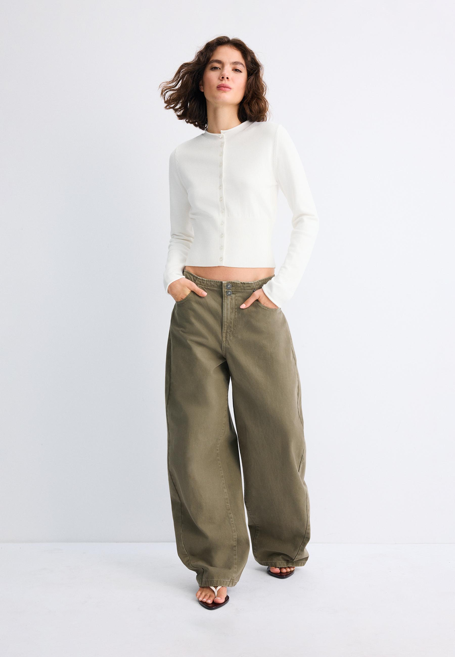 Stradivarius Tailored Ζακέτα Με Γιακά Μάο Εκρού Xs