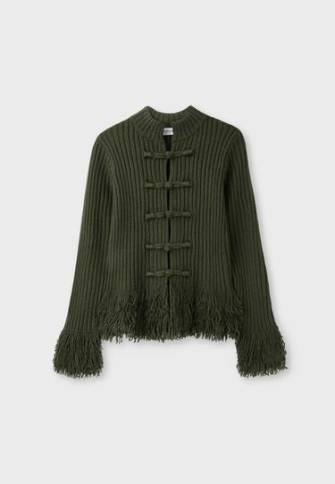 Fringed knit cardigan — Khaki 7