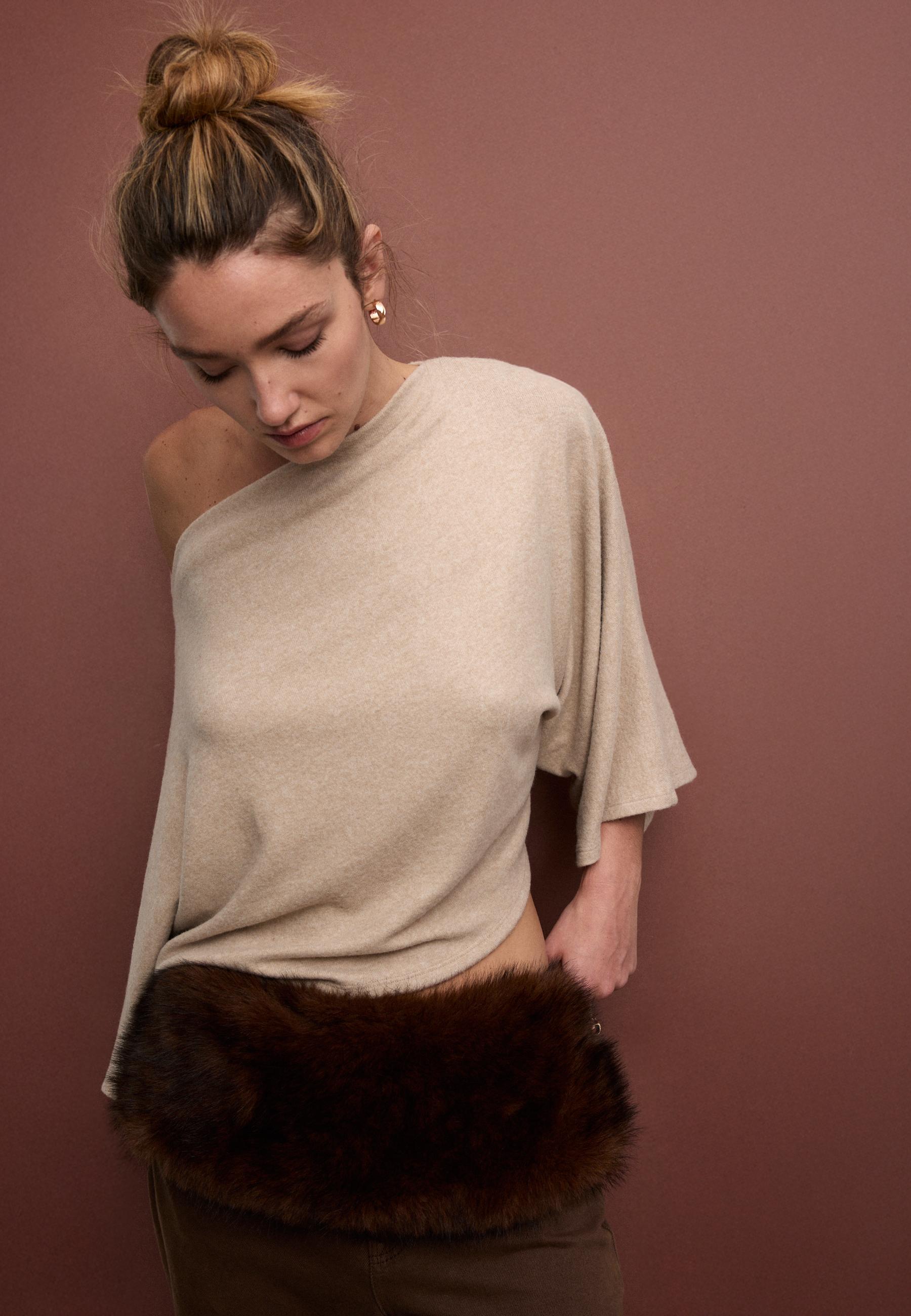 Boat neck cape top — Stone