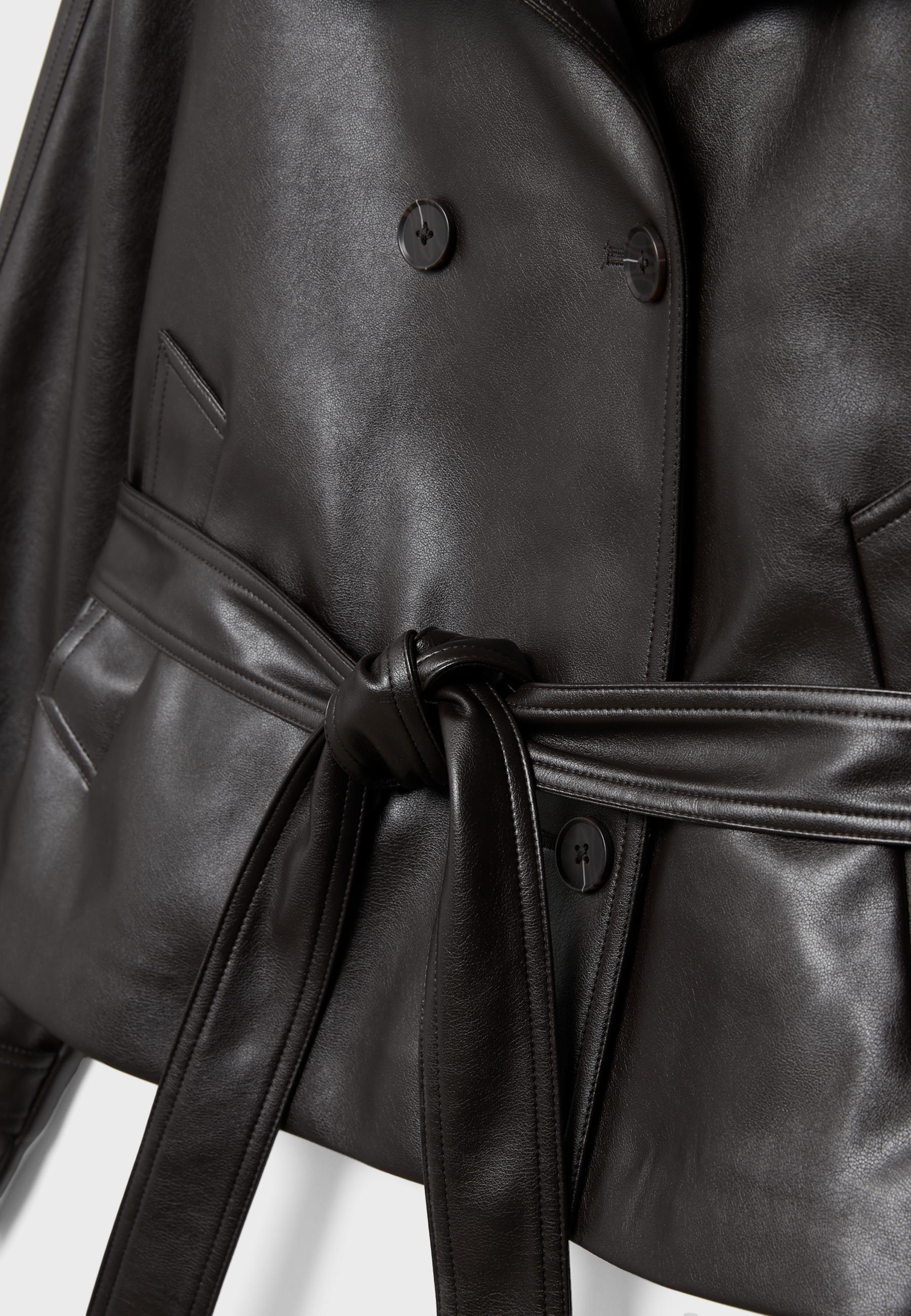 High neck leather effect trench coat — Brown
