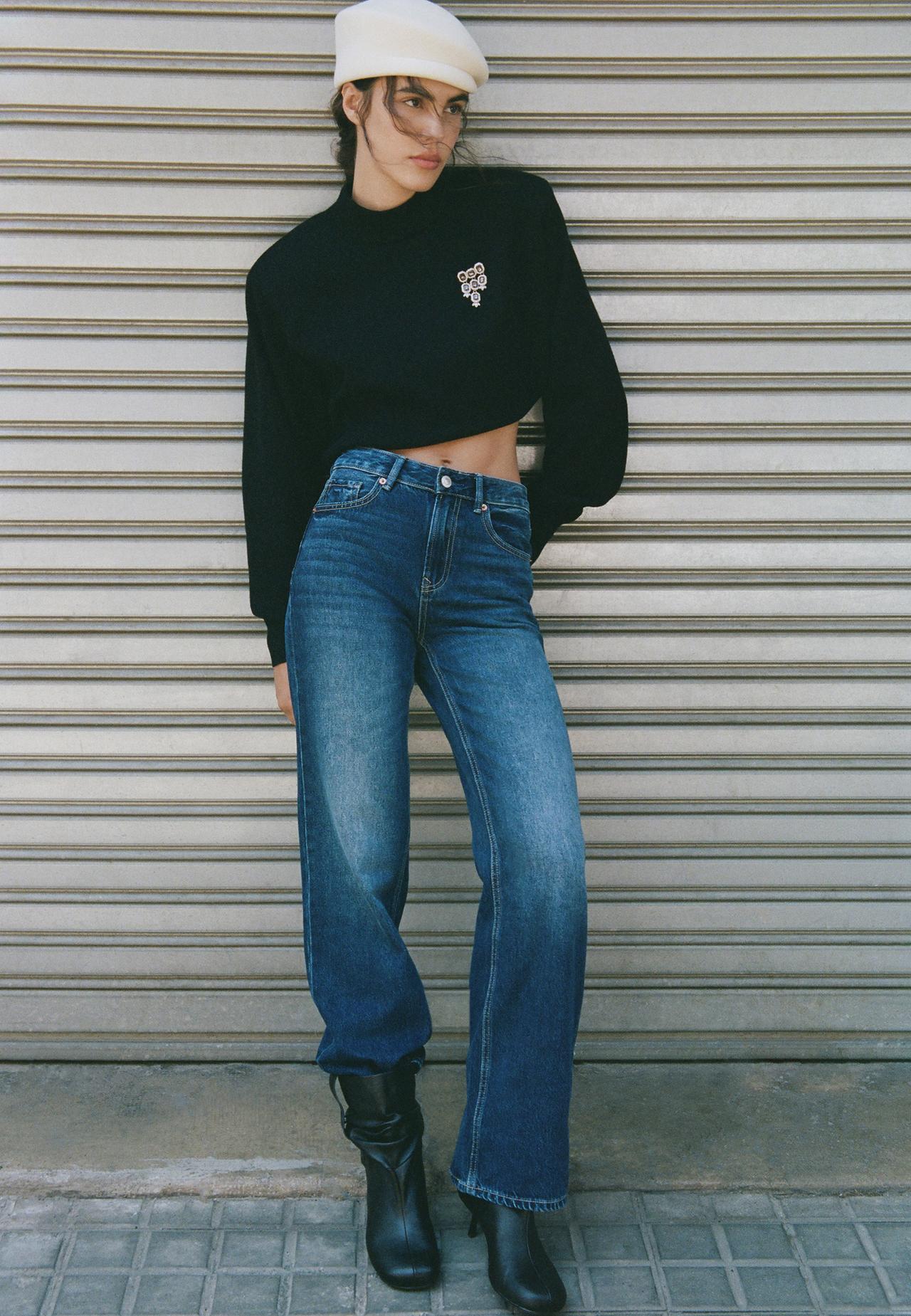 D92 Ripped straight wide-leg jeans — MEDIUM BLUE DENIM