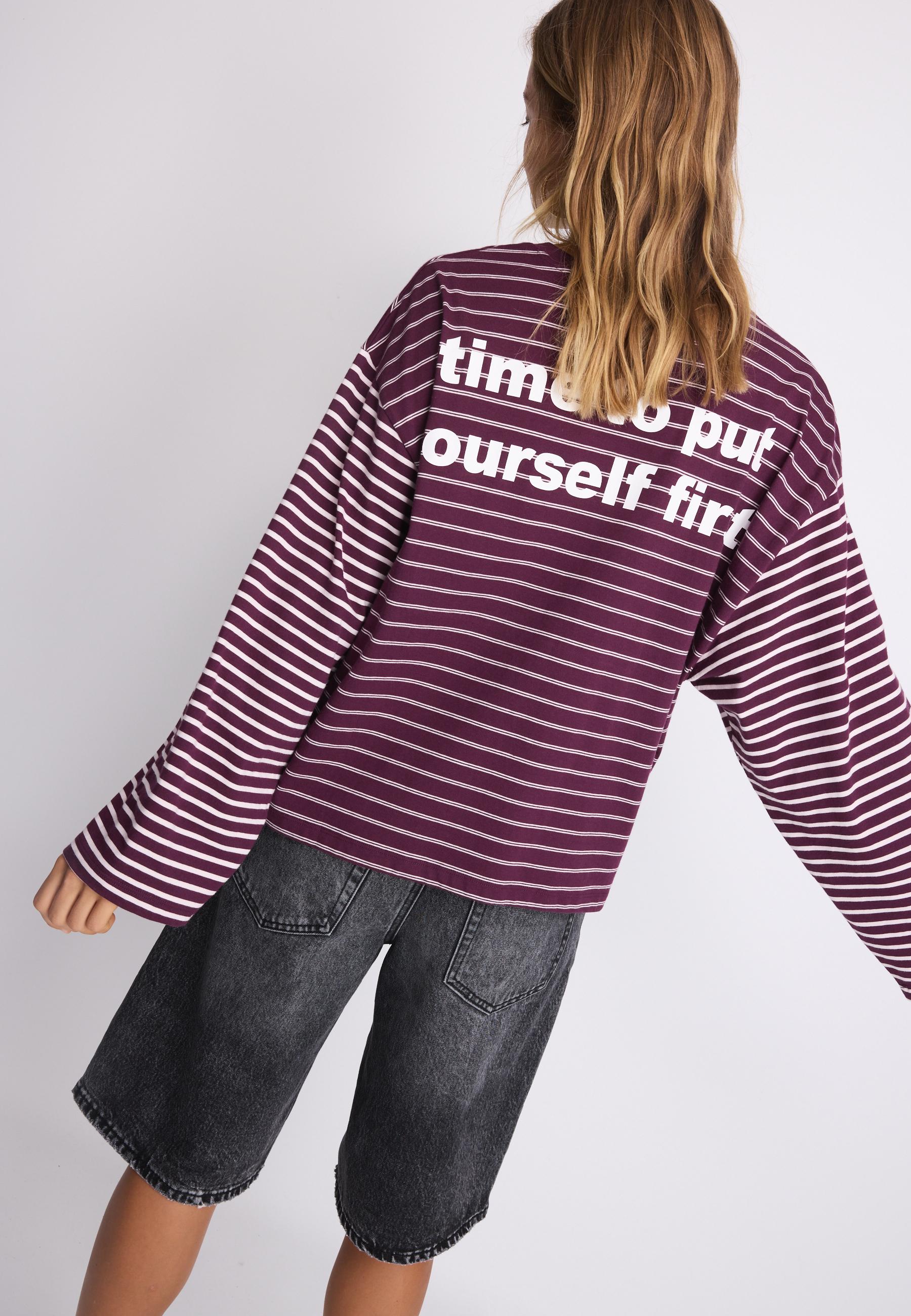 Long sleeve striped slogan T-shirt — Dark purple