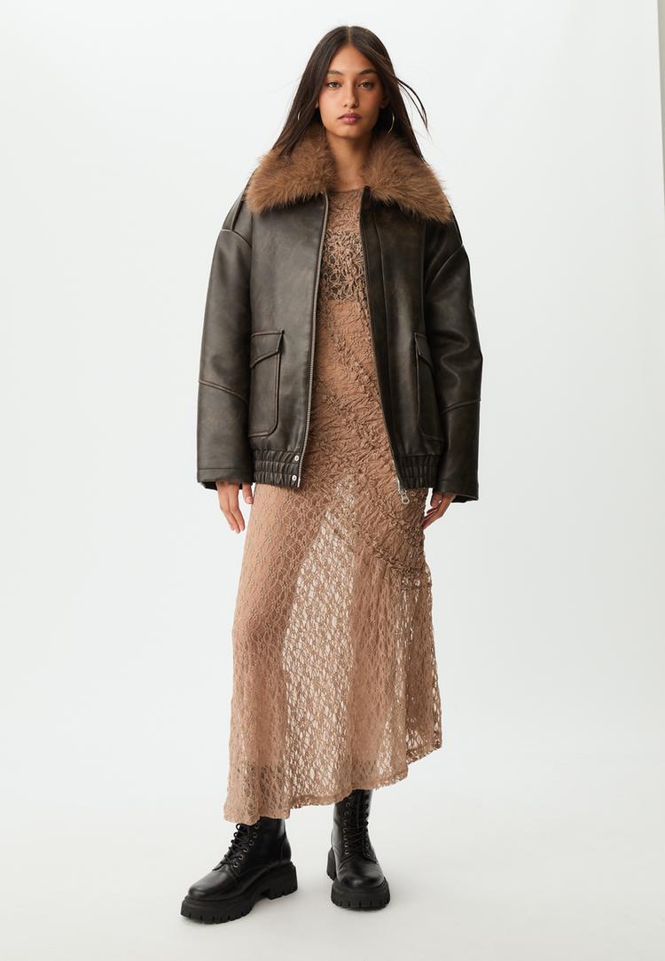 Stradivarius Oversize Jakke I Kombineret Imiteret Skind S