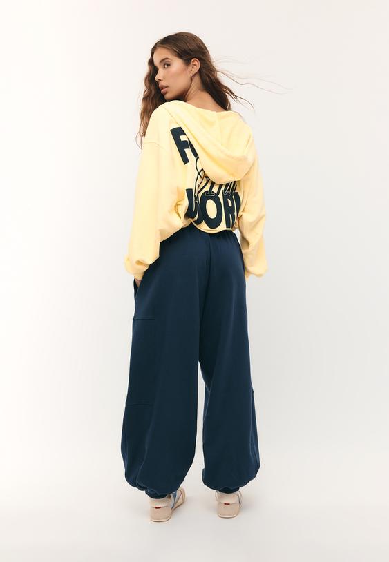 Stradivarius Printed Hooded Bomber Sweatshirt Pastel Yellow M