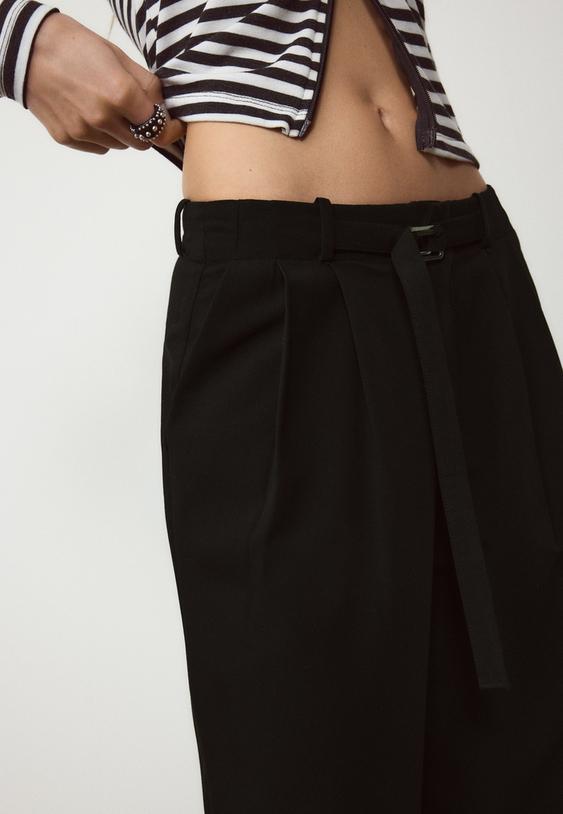 wide leg trousers with buckle detail