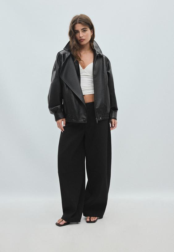 oversize leather effect biker jacket