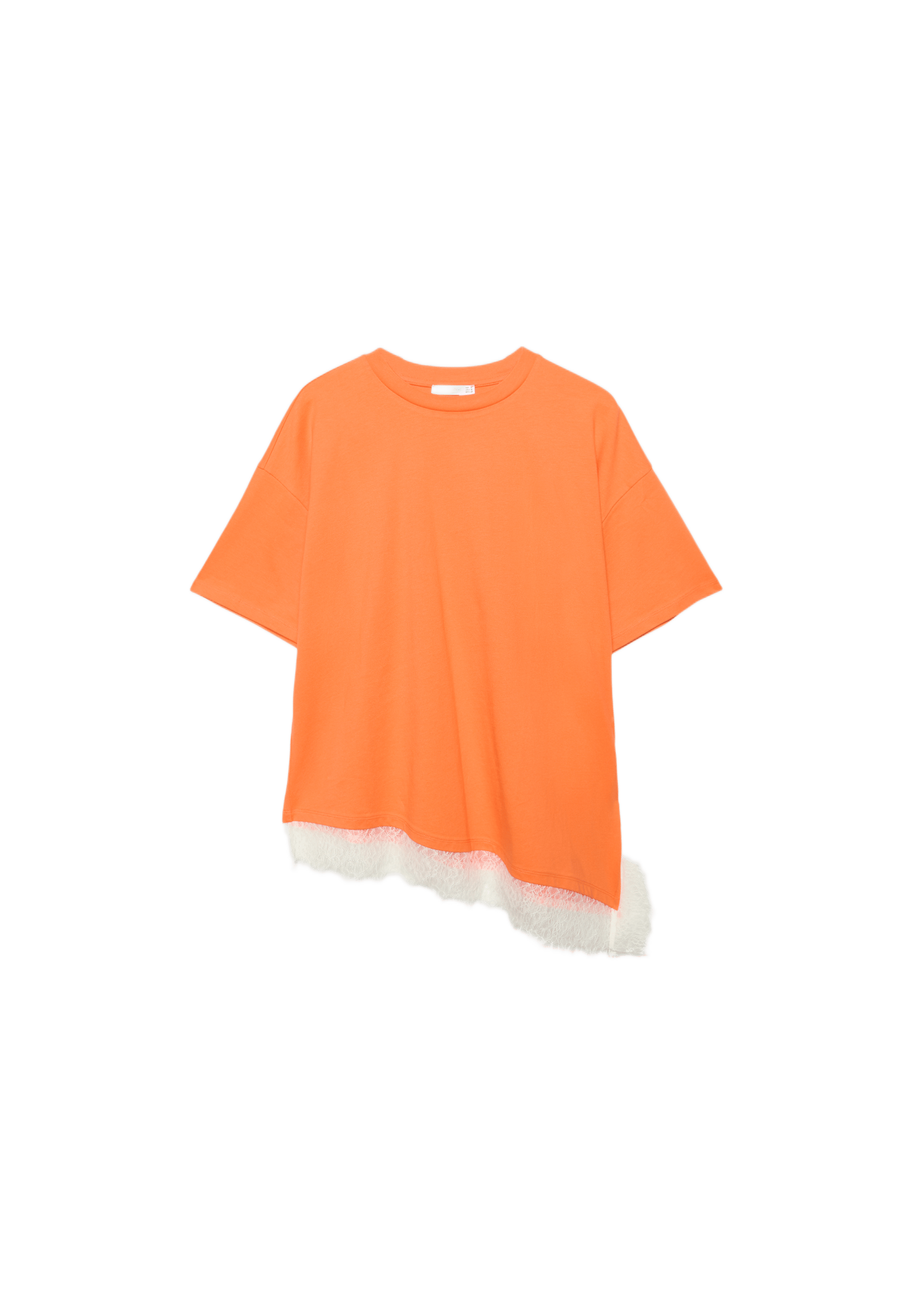 Lace hem short sleeve T-shirt — Orange