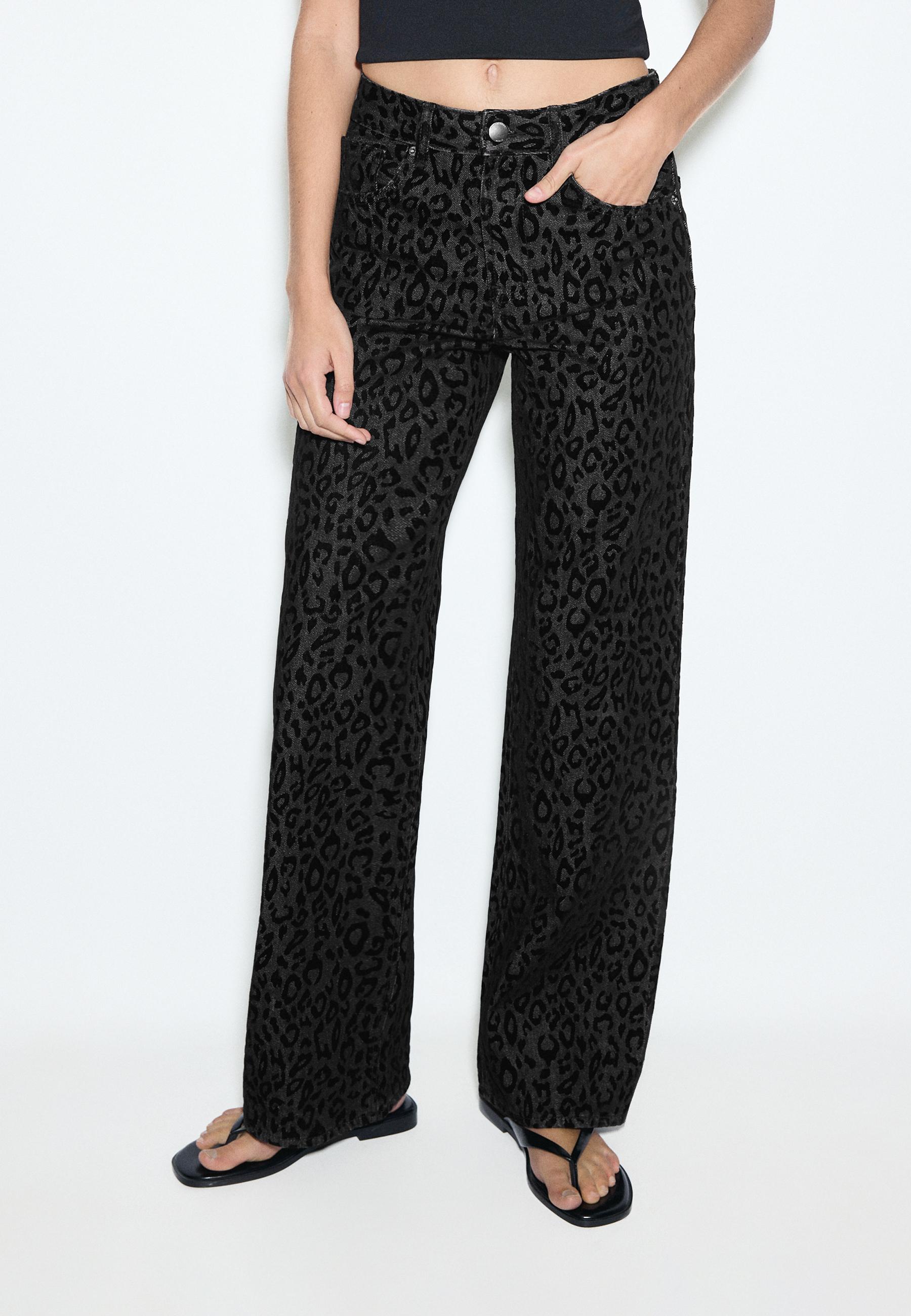 Flocked leopard print jeans — BLACK DENIM WASHED EFFECT