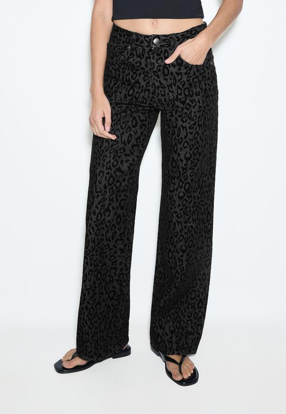 jeans print flocado leopardo