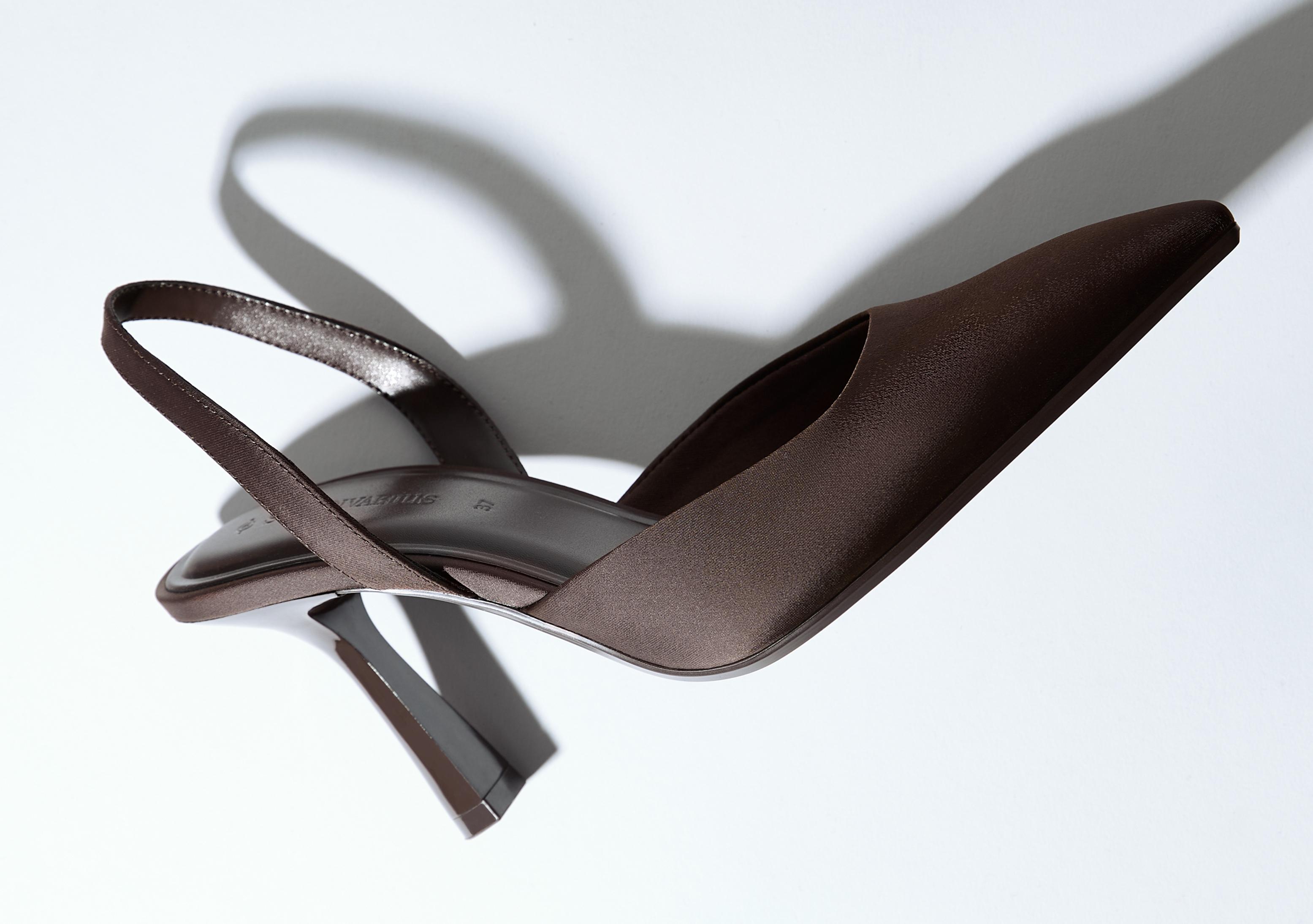 Satin effect stiletto heel shoes — BROWN