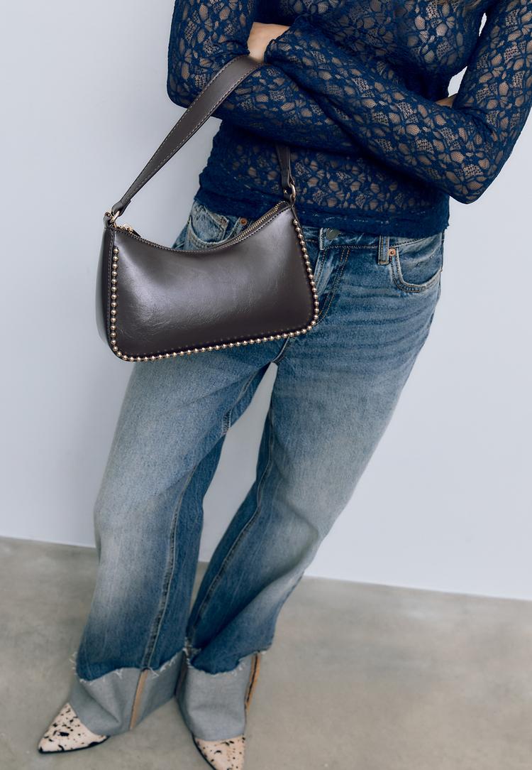 sac epaule a boules en similicuir