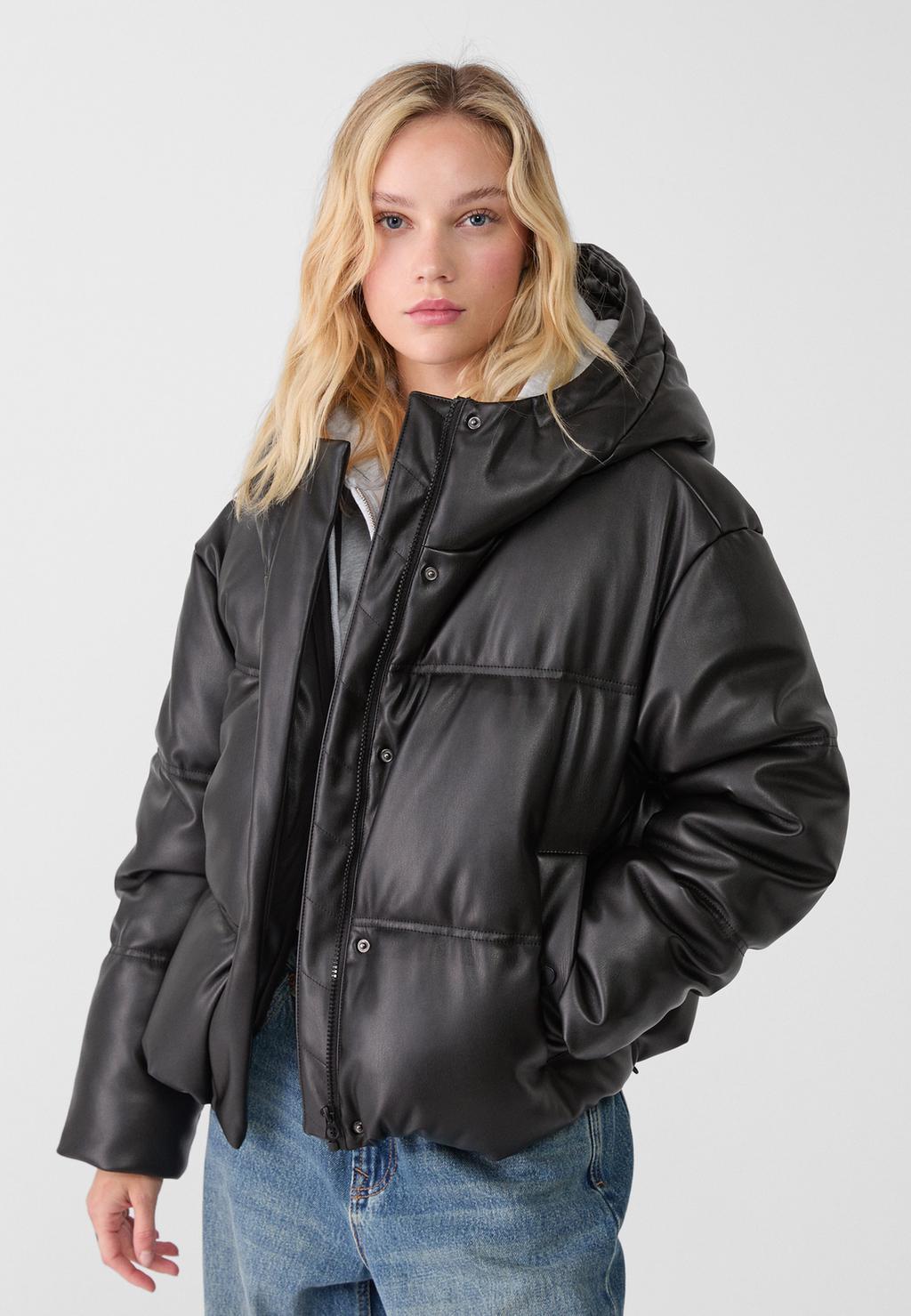 Leather effect puffer jacket