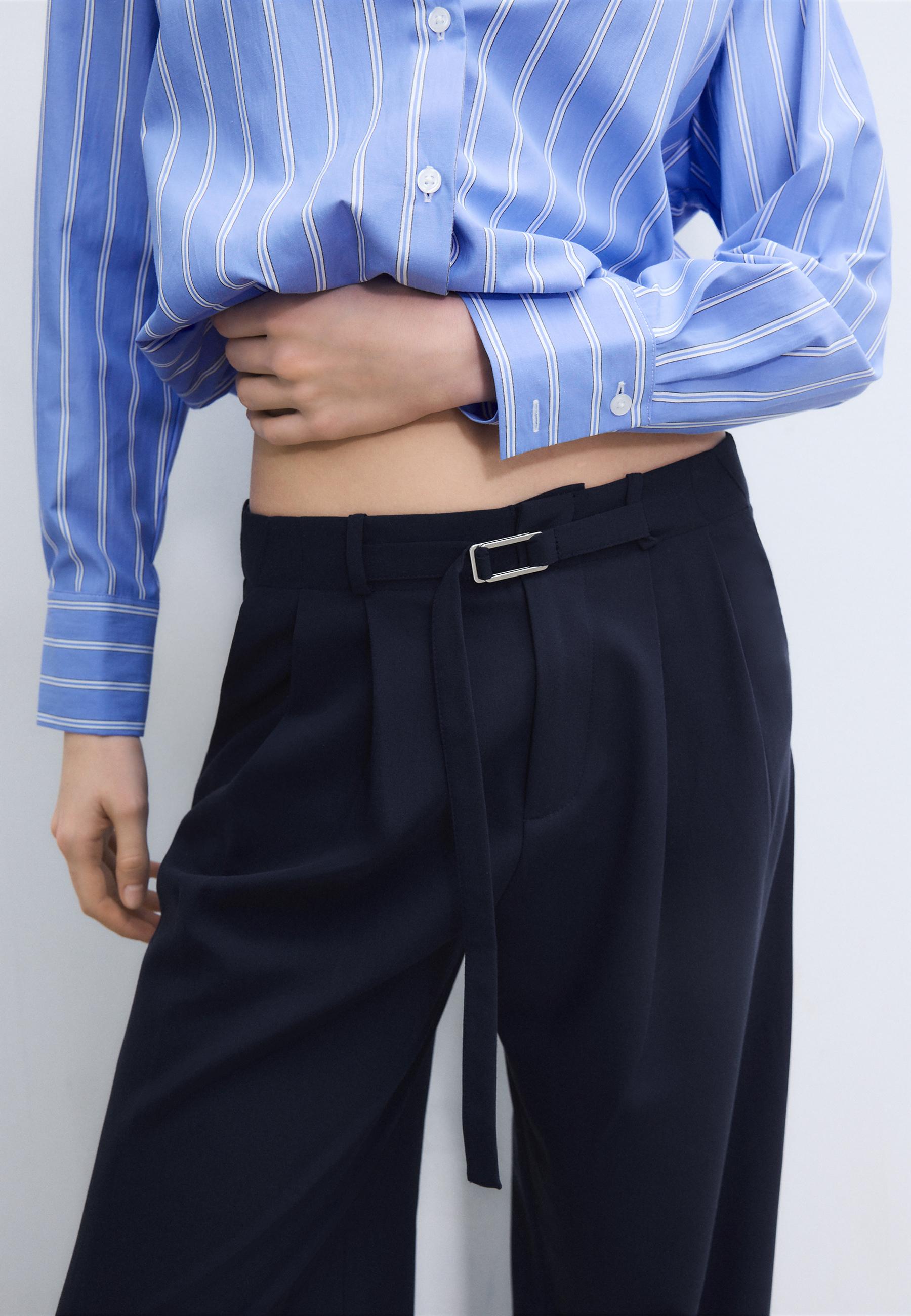 Wide-leg trousers with buckle detail — Blue