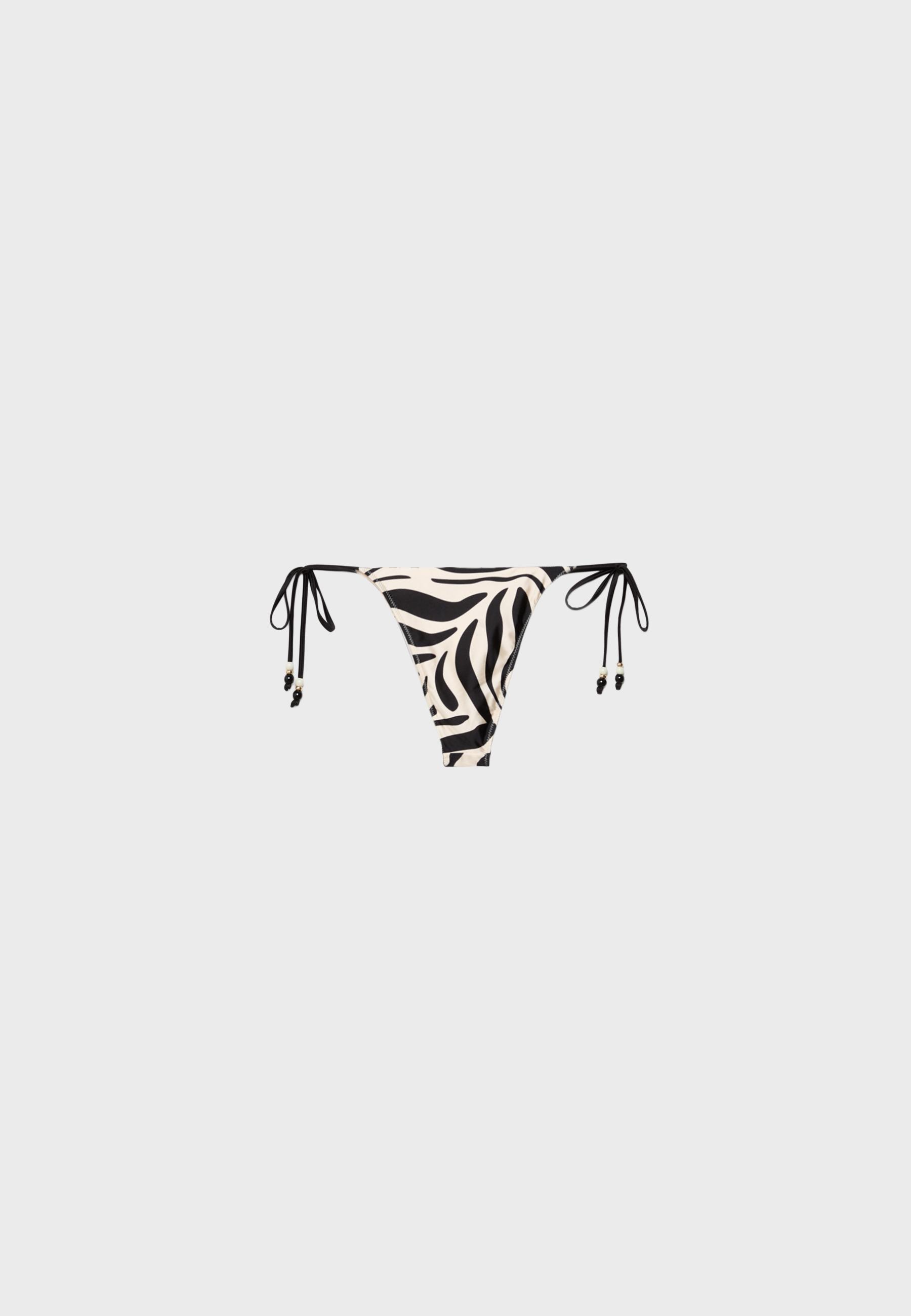 Satin print Brazilian bikini bottoms — Ecru