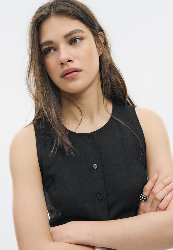 Stradivarius Top À Boutons Texturé Noir M