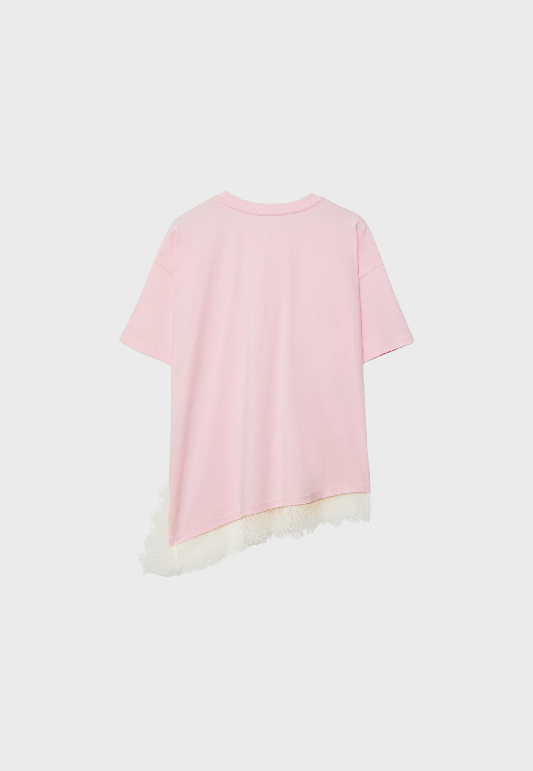 Short sleeve T-shirt with lace hem — Pastel pink
