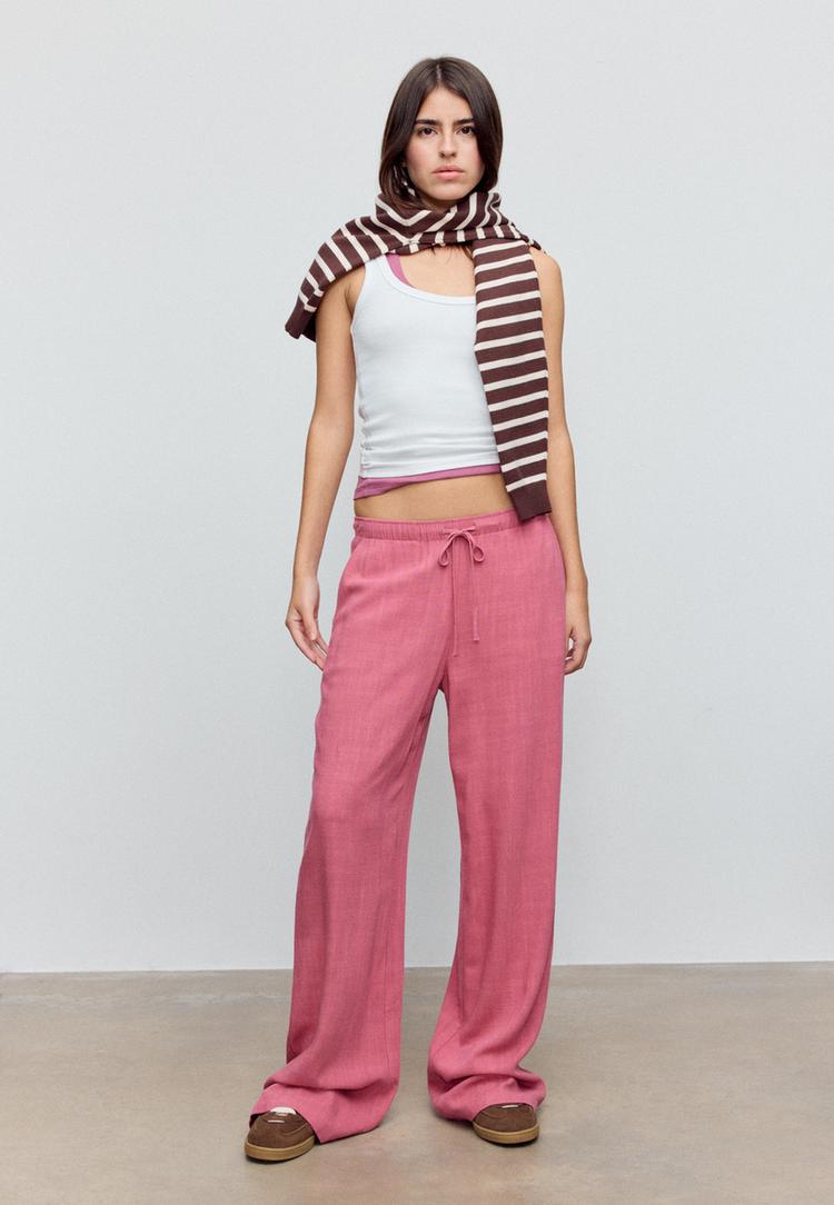 Gerade Hose in Leinenoptik Rosa Nude XL
