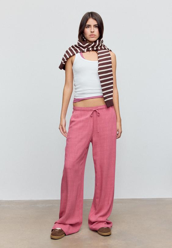 keten gorunumlu straight fit pantolon