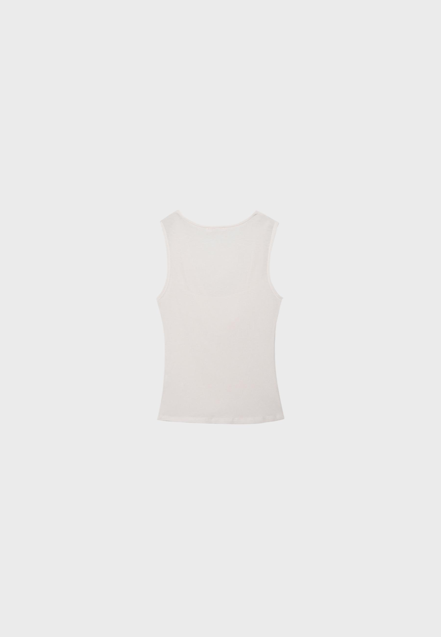Double-layer draped neck top — Vanilla