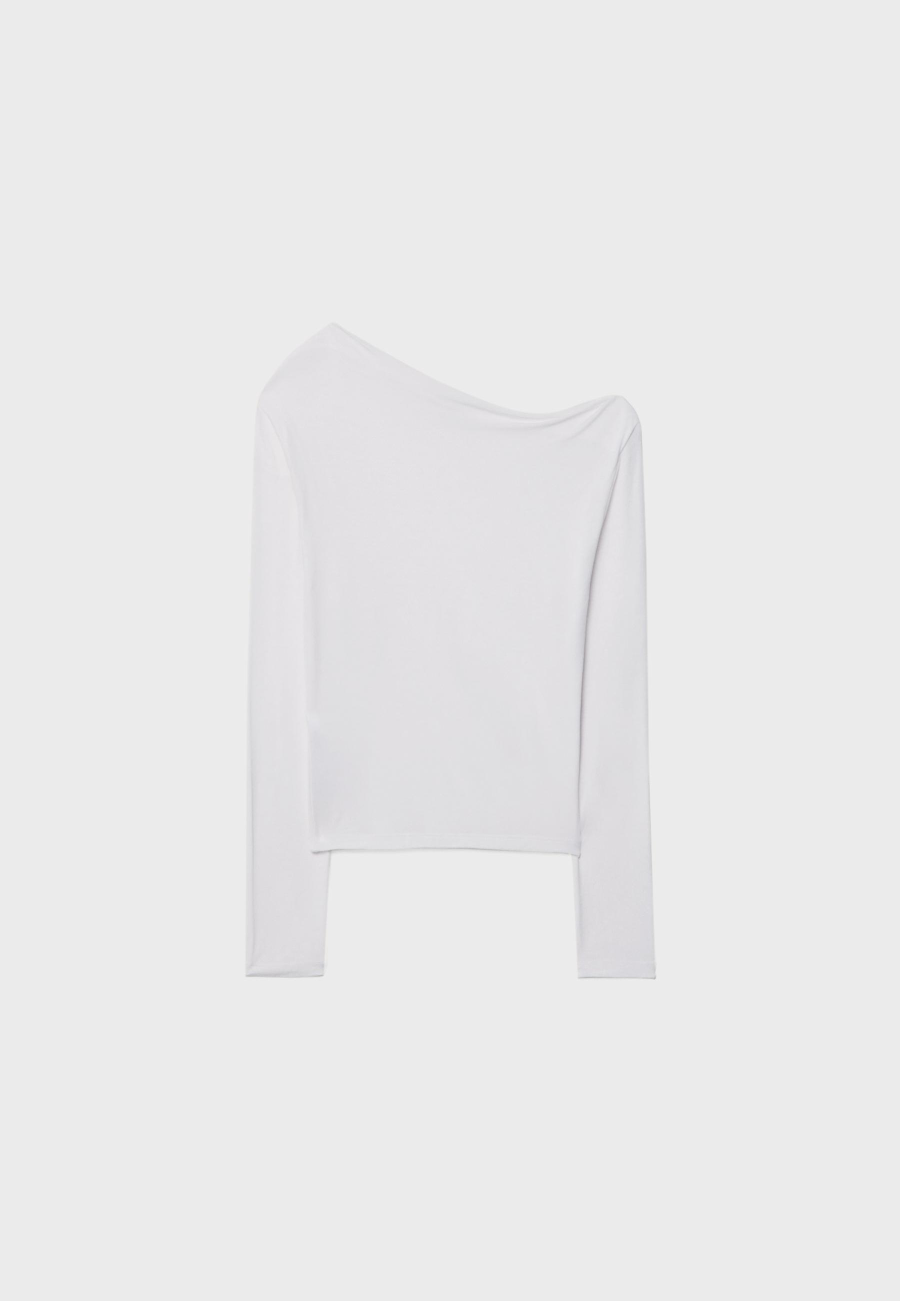 Asymmetrical neckline top — Ecru