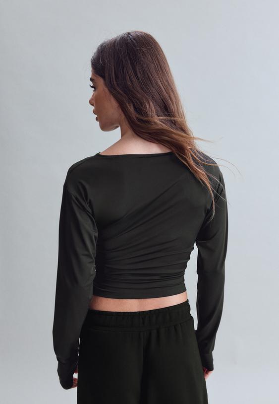 Stradivarius Ruched Long Sleeve Polyamide T-Shirt Black Xs