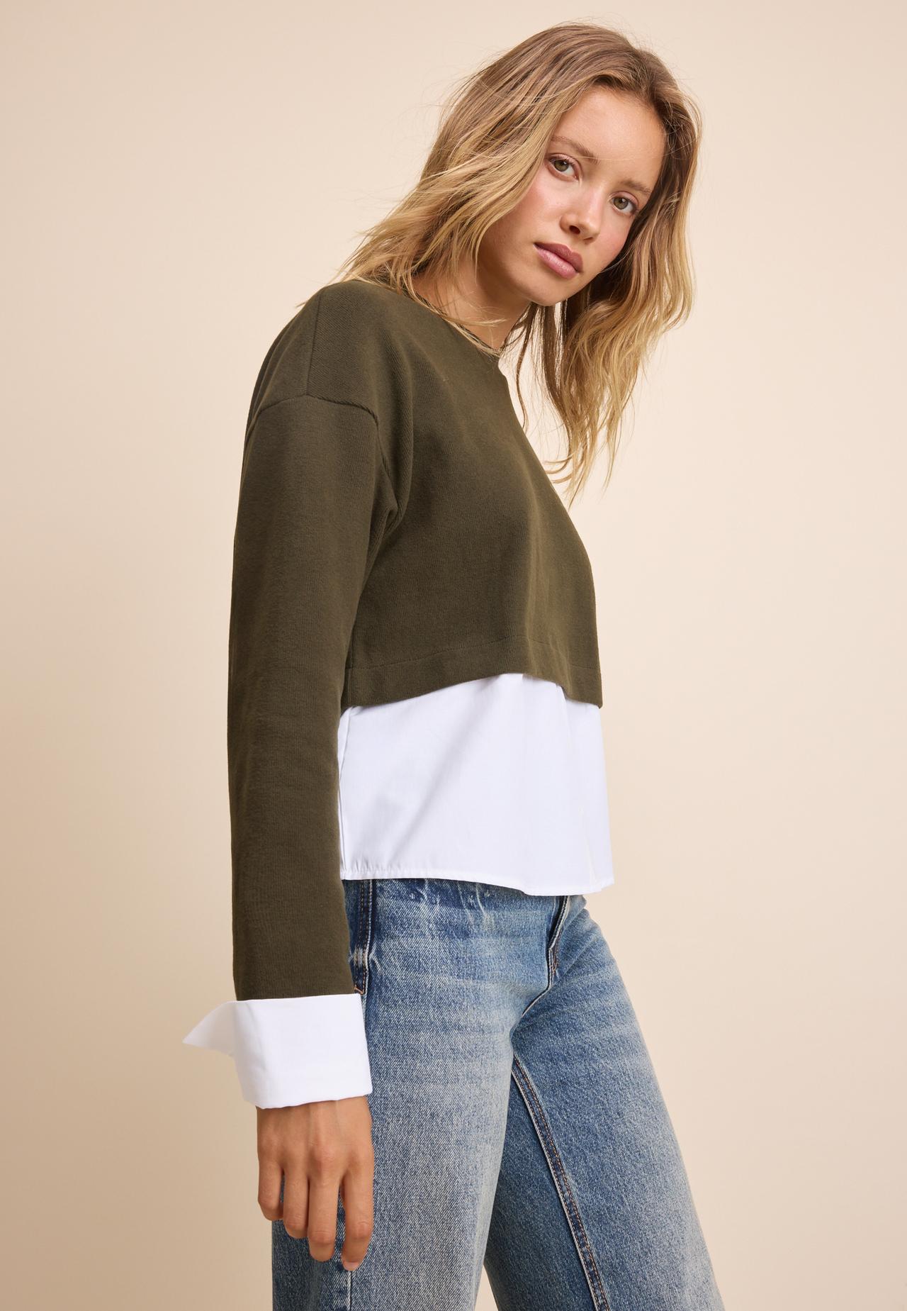 Mixed-fabric jumper — Khaki