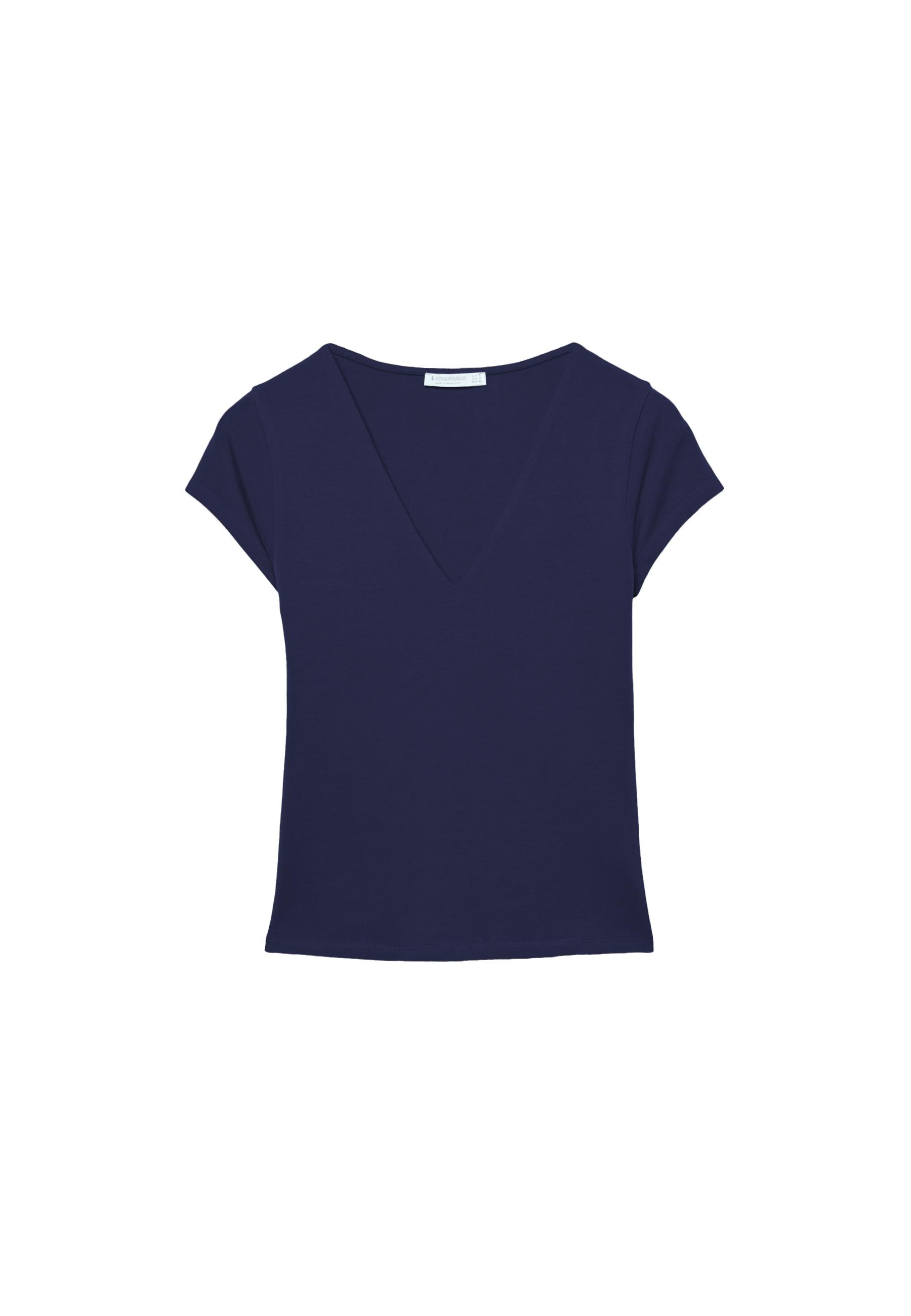 V-neck short sleeve T-shirt — Navy blue