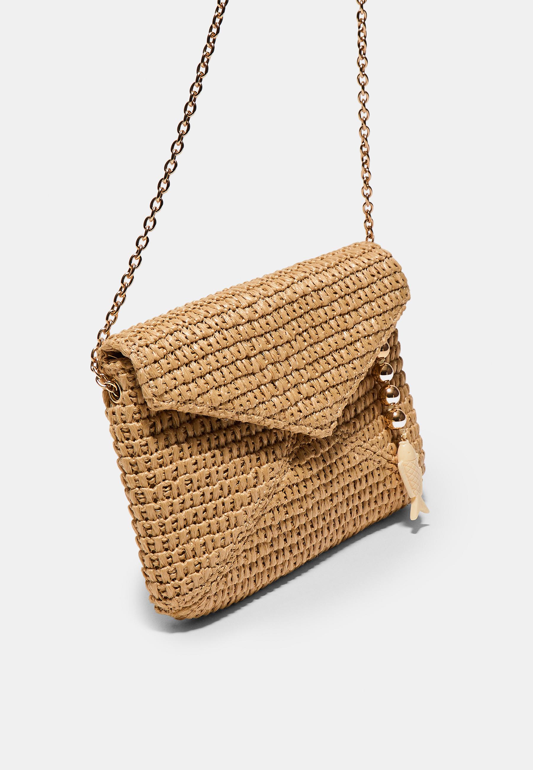 Raffia-effect envelope crossbody bag — Ecru