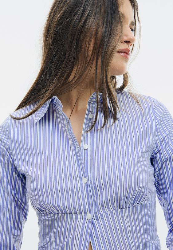 Stradivarius Chemise Ajustée Sous La Poitrine Gris Perle L