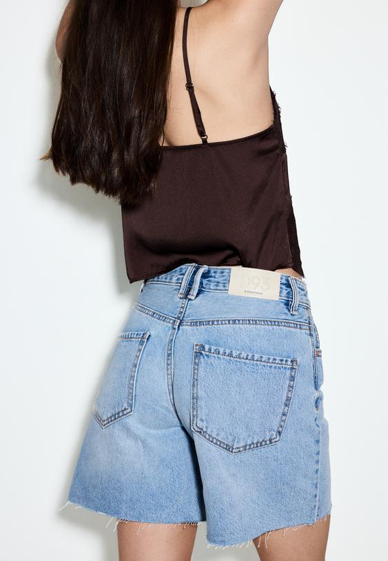 Stradivarius D93 Longline Denim Shorts Overdyed Blue Denim 16