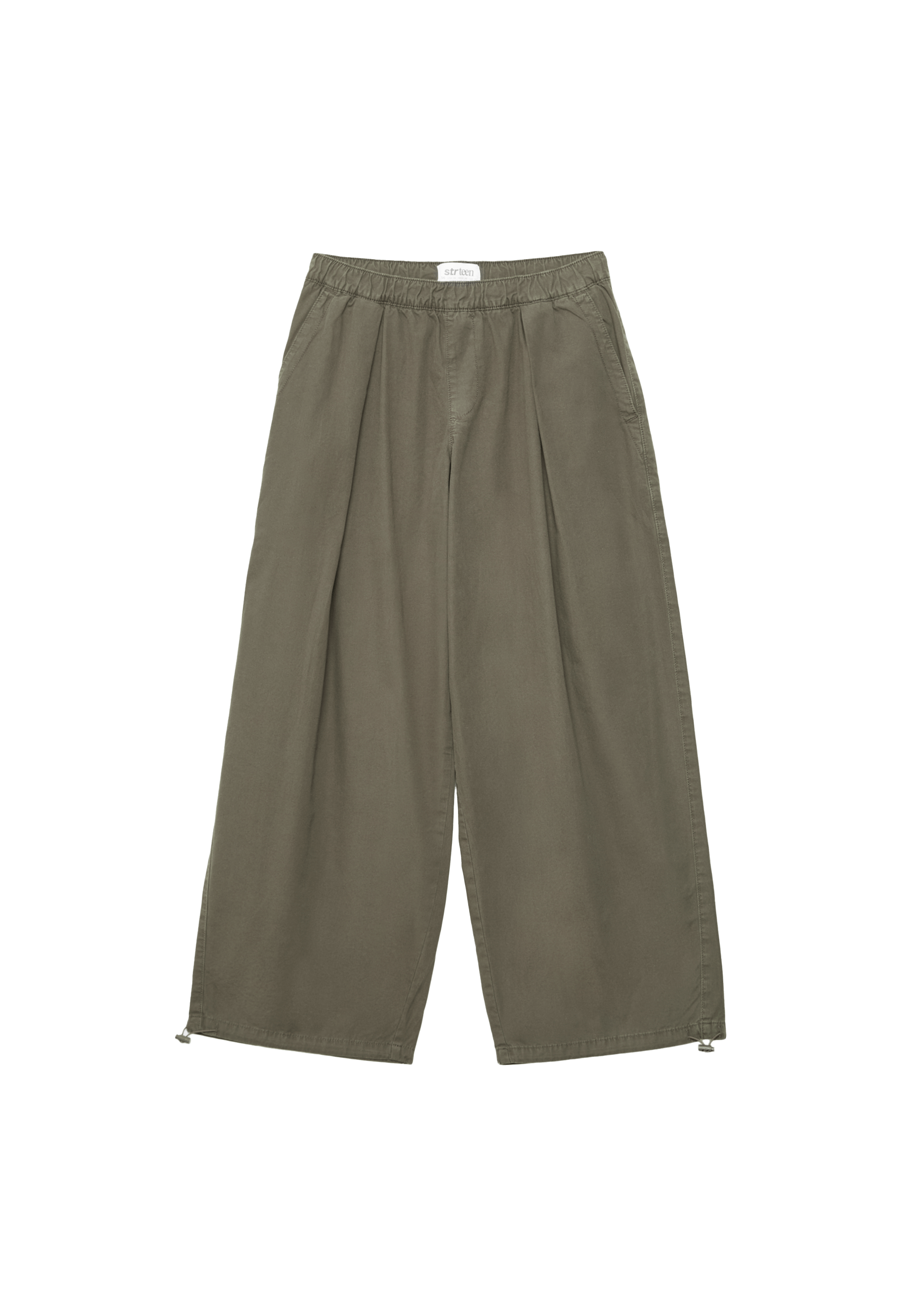 Barrel poplin trousers with stoppers — Khaki