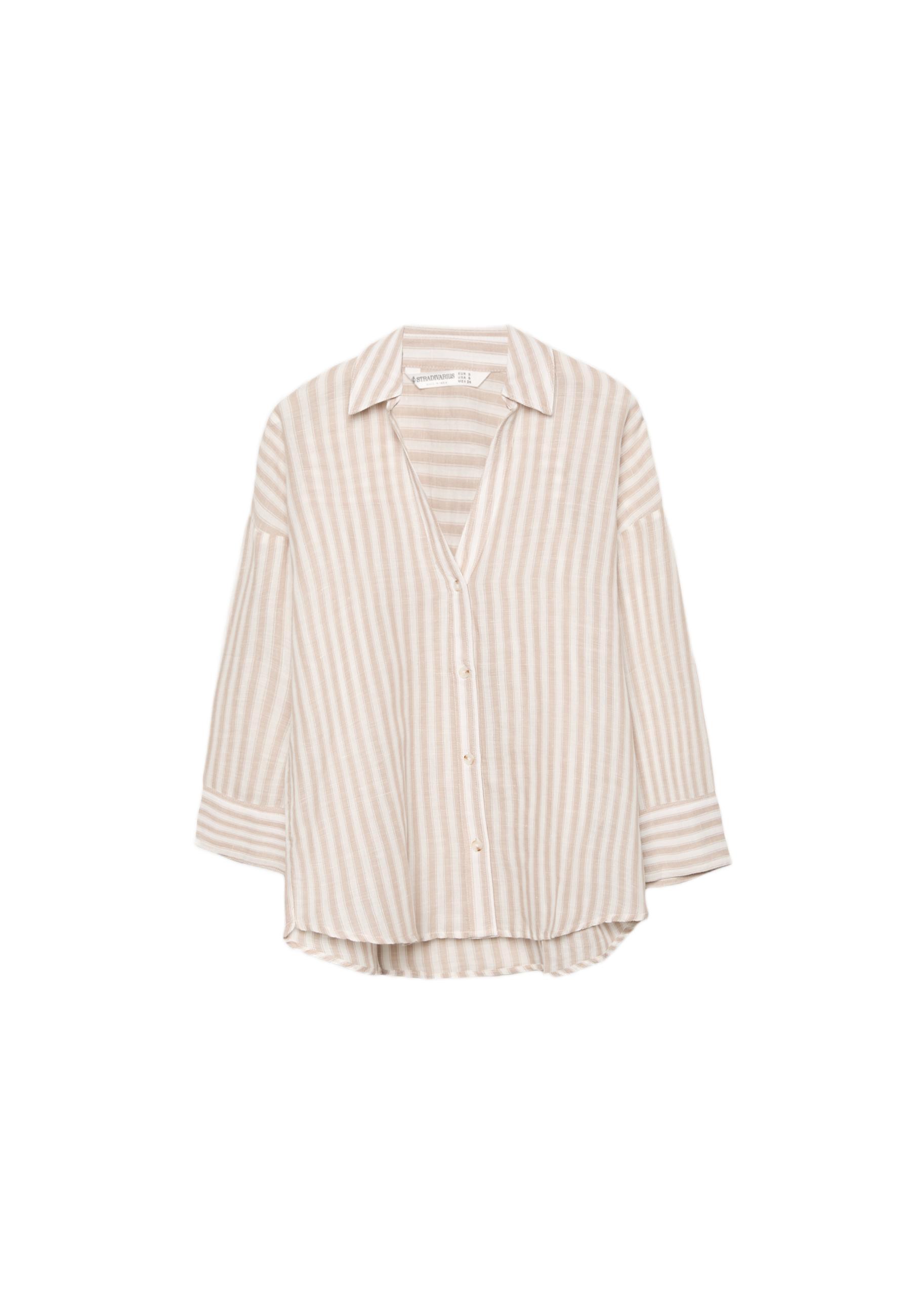 Linen-effect kimono sleeve shirt — Stone