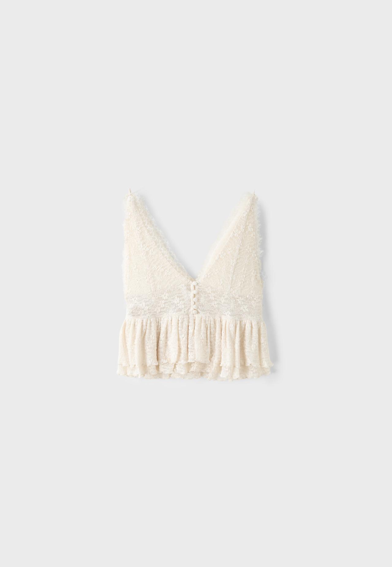 Lace peplum strap top — Vanilla