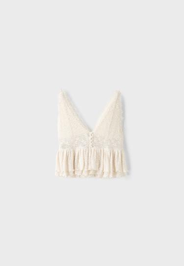 Lace peplum strap top — Vanilla 8