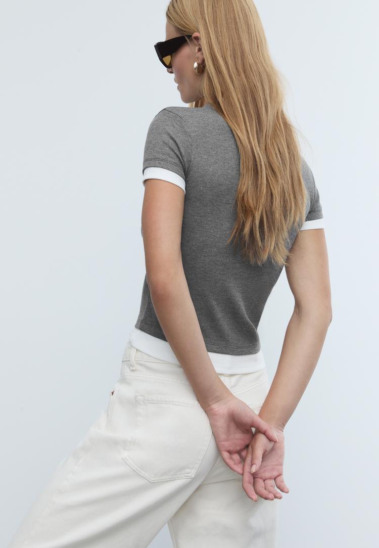 t shirt met dubbel contrast