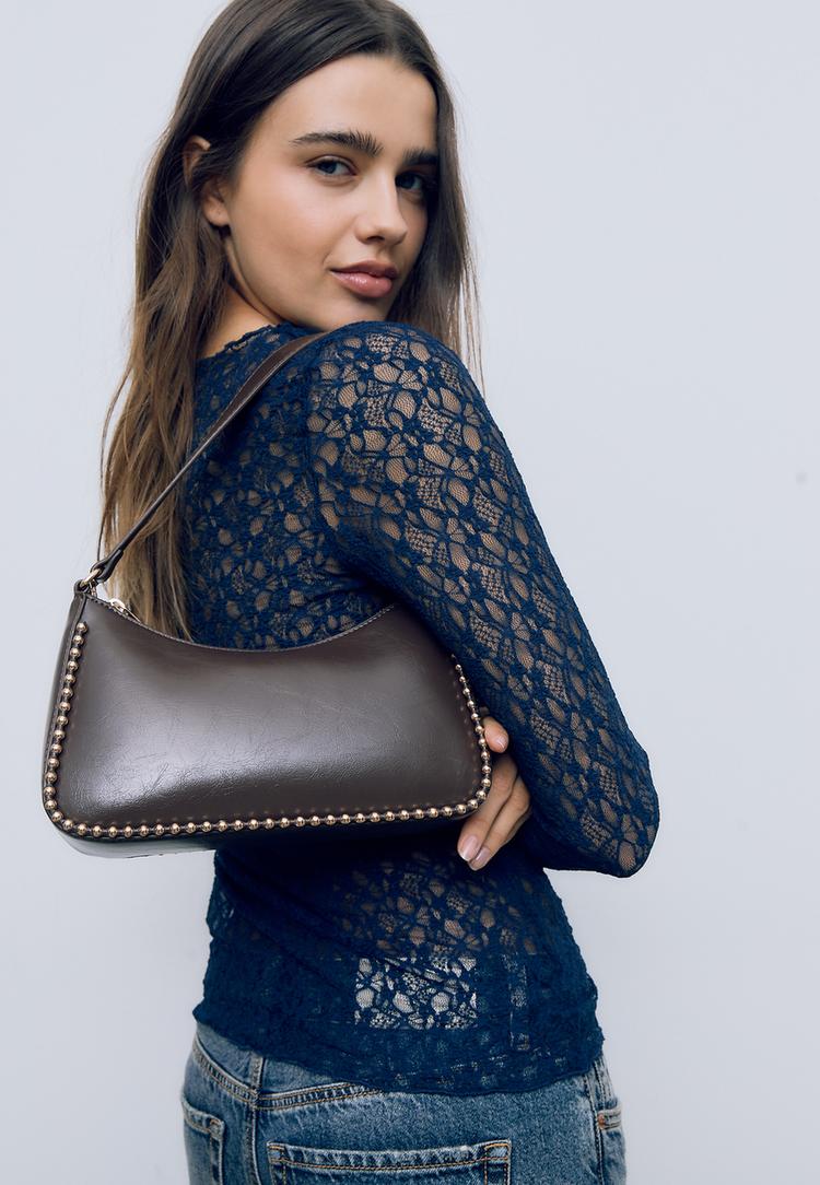 sac epaule a boules en similicuir
