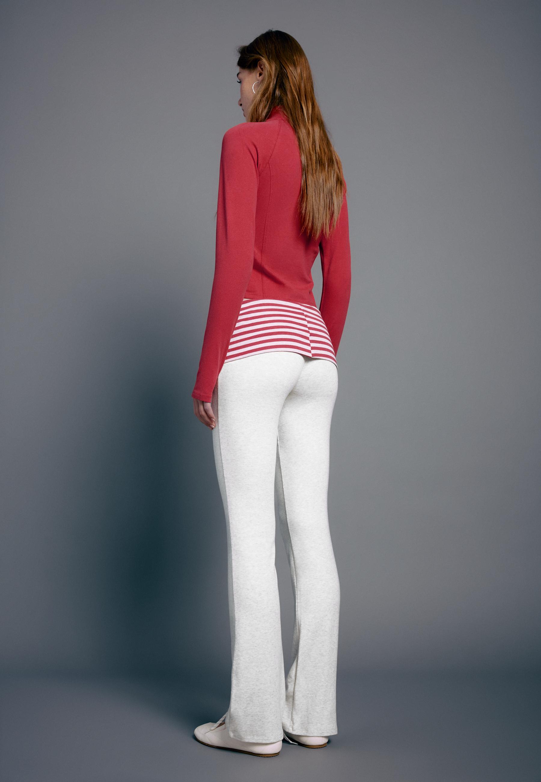 Turn-down waist bell bottom leggings — Grey melange