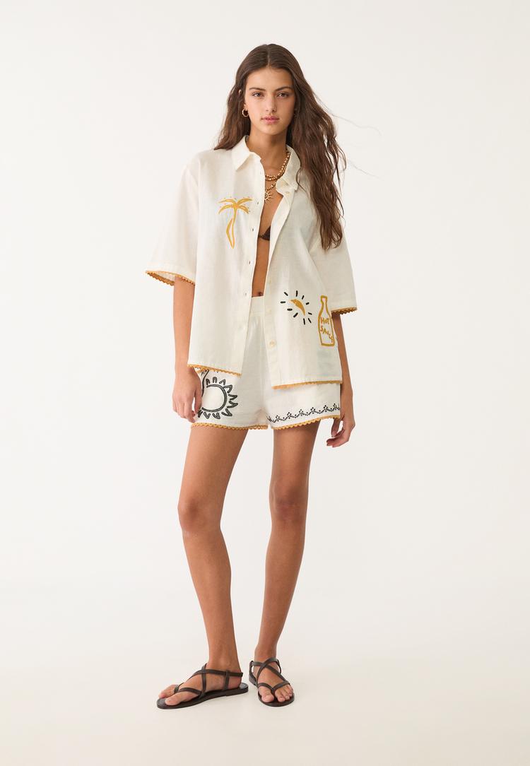 camisa bordados con lino
