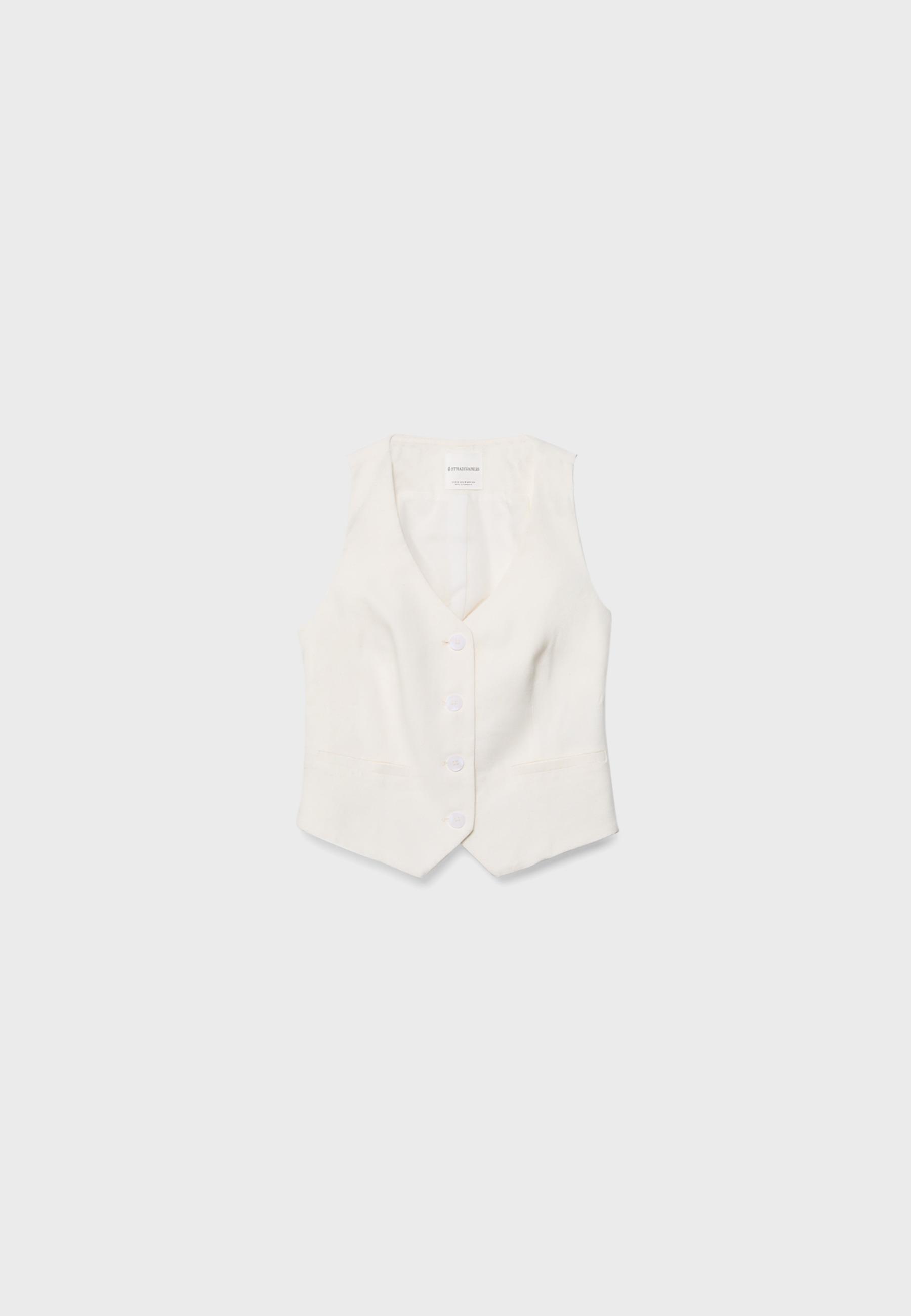 Basic linen blend waistcoat — White