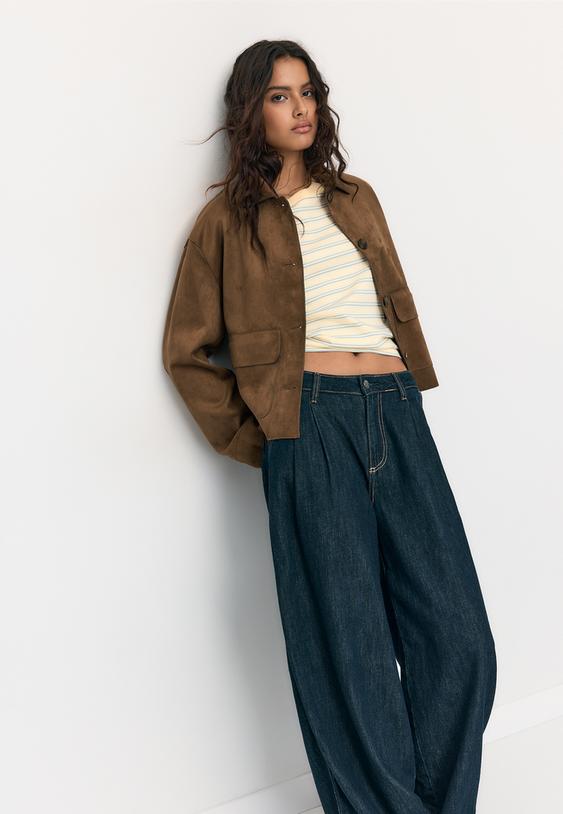 Jakna Iz Umetnega Semiš Usnja Z Žepi