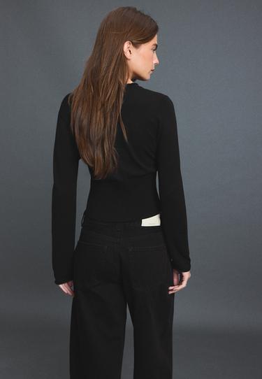 Fitted stand collar cardigan — Black 5