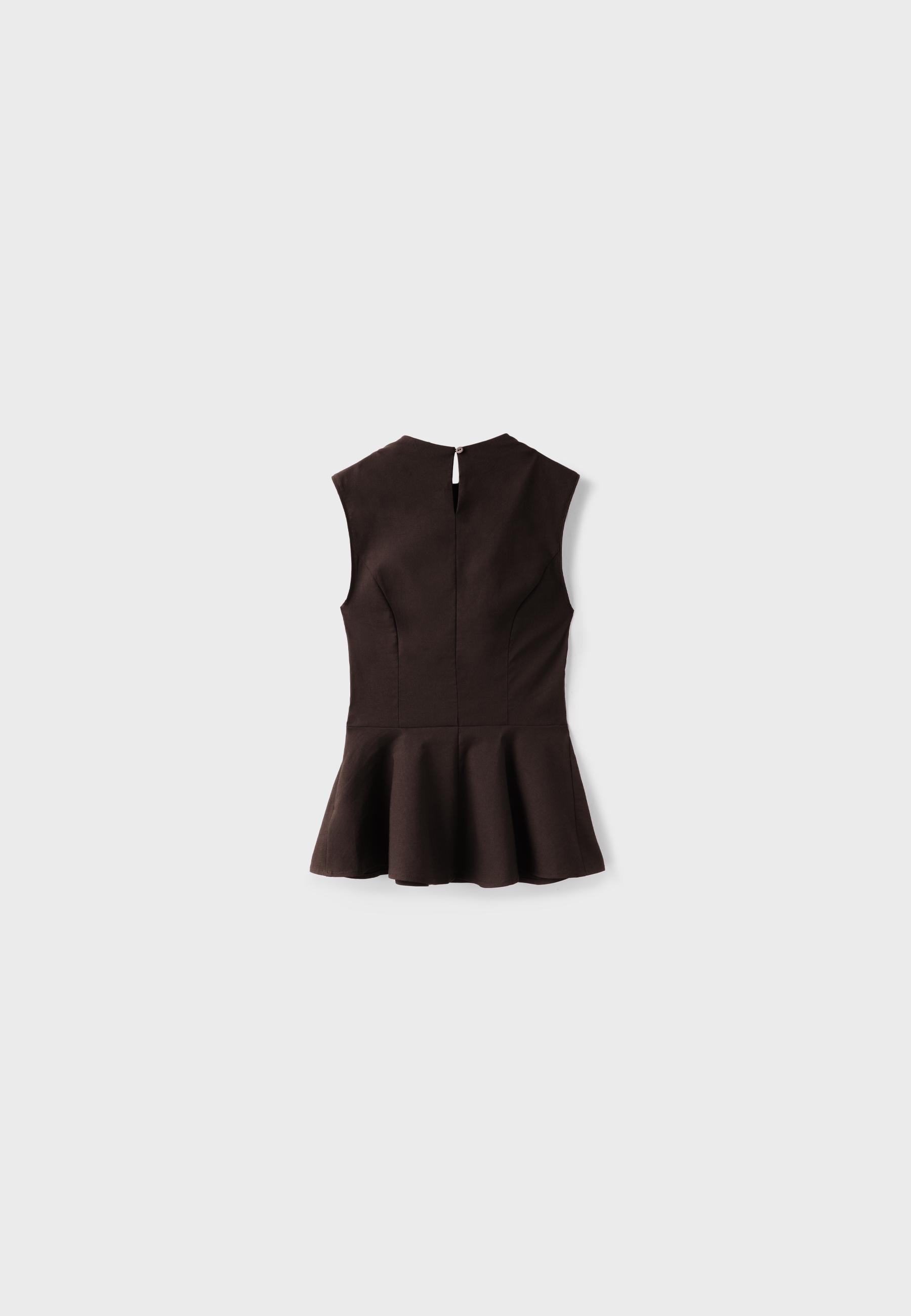 Sleeveless high-neck peplum top — Brown